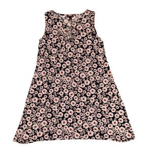 Roz & Ali Navy Floral Knee-Length Dress with Silver Ring Neckline - Petite M